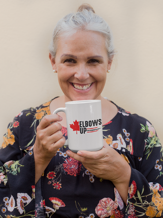 Elbows Up Mug With Stripes Graphic